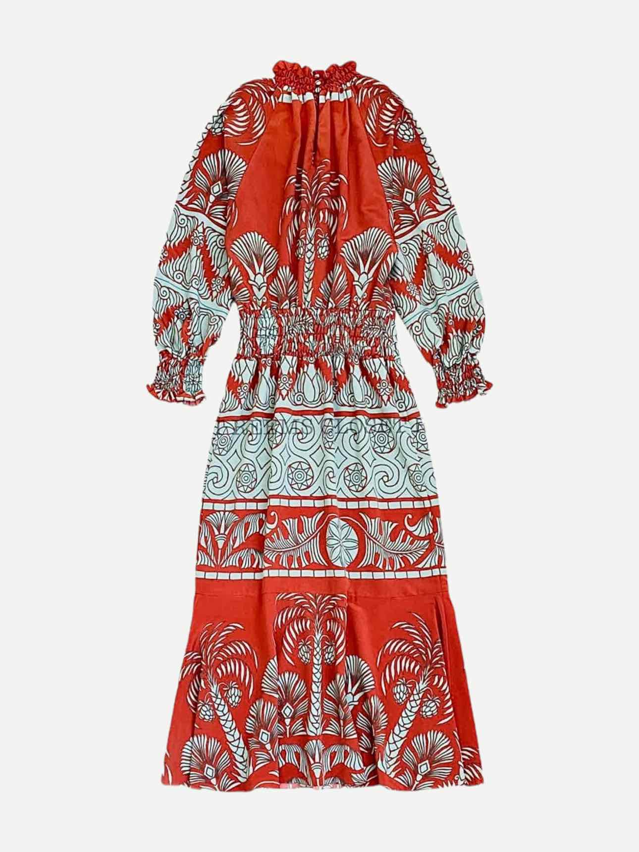 JOHANNA ORTIZ Red & Green Printed Size US 4 Midi Dress