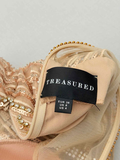 FOREVER UNIQUE Beige & Gold Size US 4 Long Dress