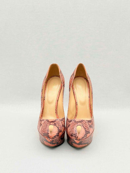 SERGIO ROSSI Pink & Brown Snakeskin Size EU 37 Pumps