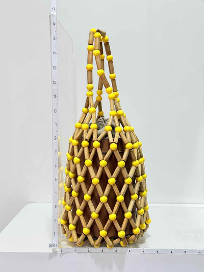 WAI WAI RIO Fefi Brown & Yellow Beaded Bucket Bag