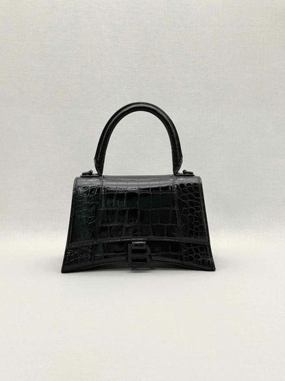BALENCIAGA Hourglass Black Croc Embossed Top Handle