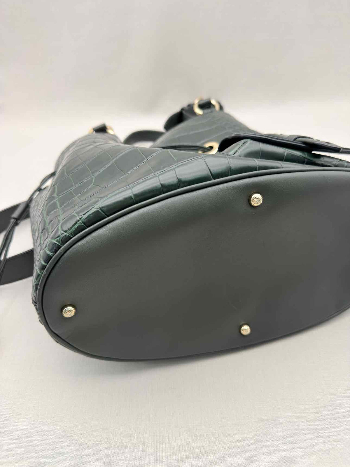LANCEL Premier First Green Croc Embossed Bucket Bag