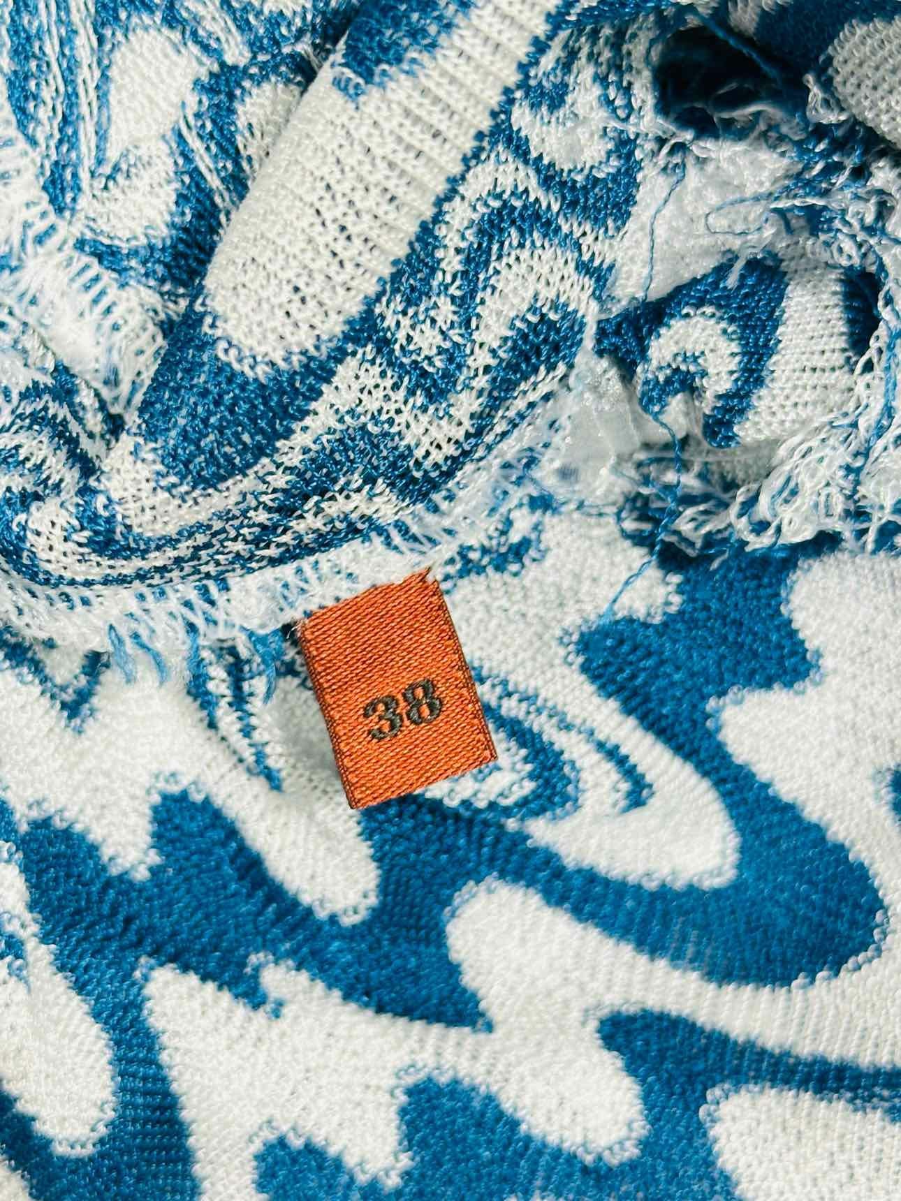 MISSONI Tie Waist Blue & White Size US 2 Short Dress