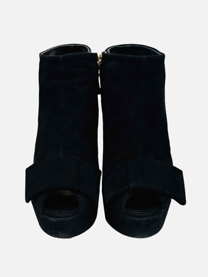 LOUIS VUITTON Peep Toe Black Booties 38