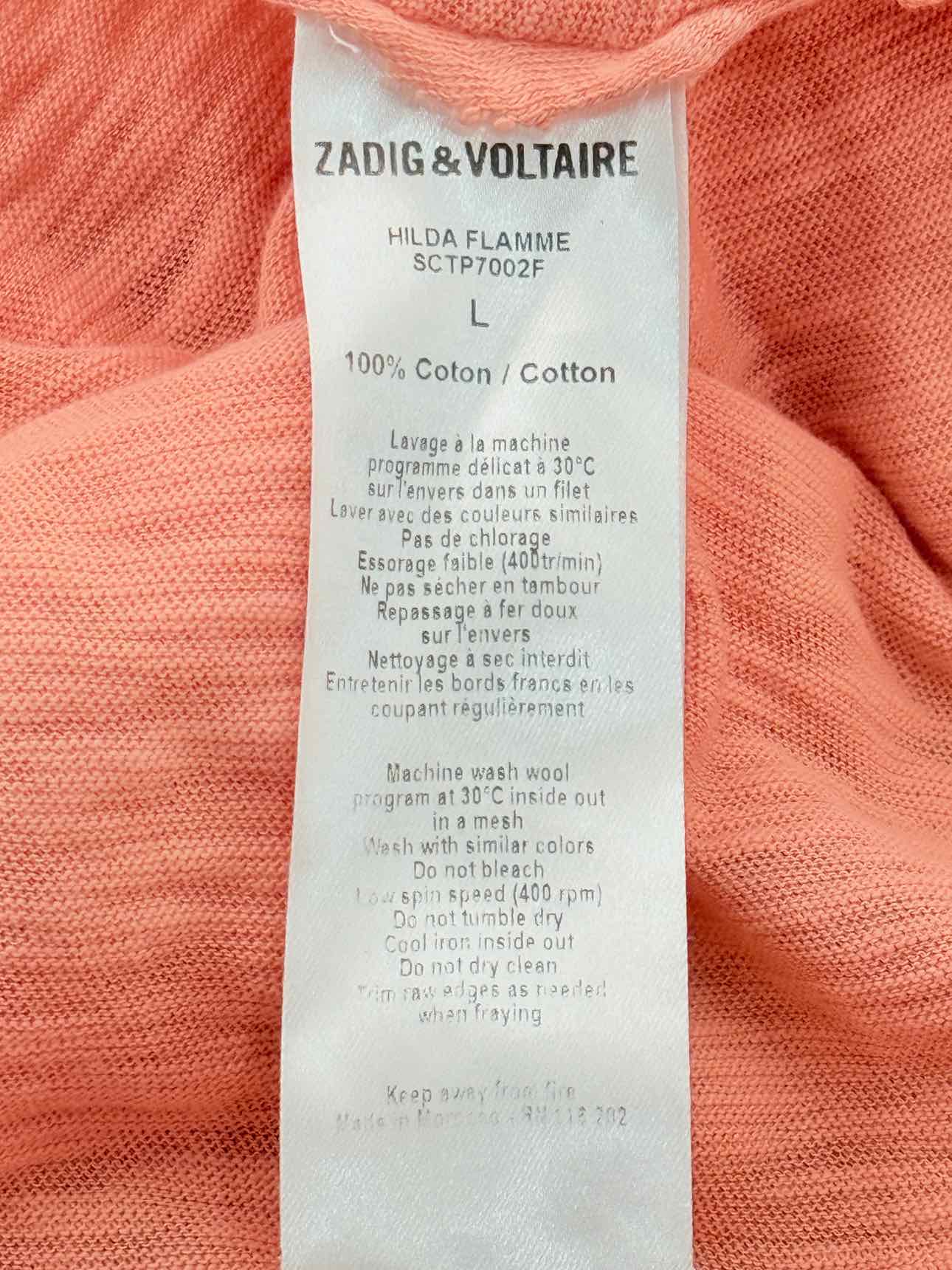 ZADIG & VOLTAIRE Hilda Flamme Peach Size Large Top