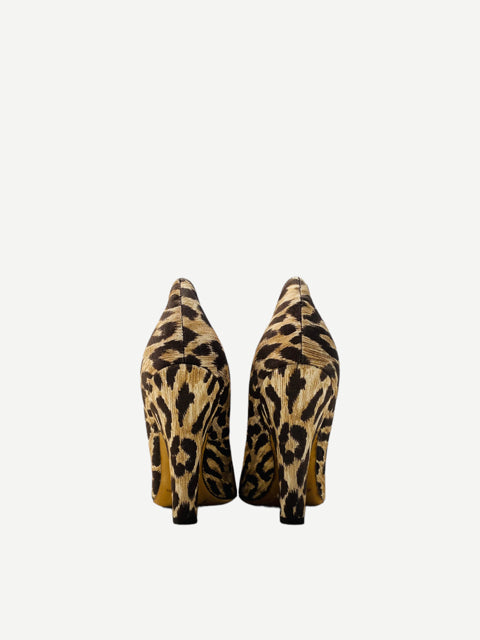 DOLCE & GABBANA Peep Toe Beige & Brown Leopard Pumps