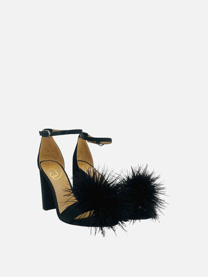 SAM EDELMAN Yaro Feather Black Heeled Sandals 37.5