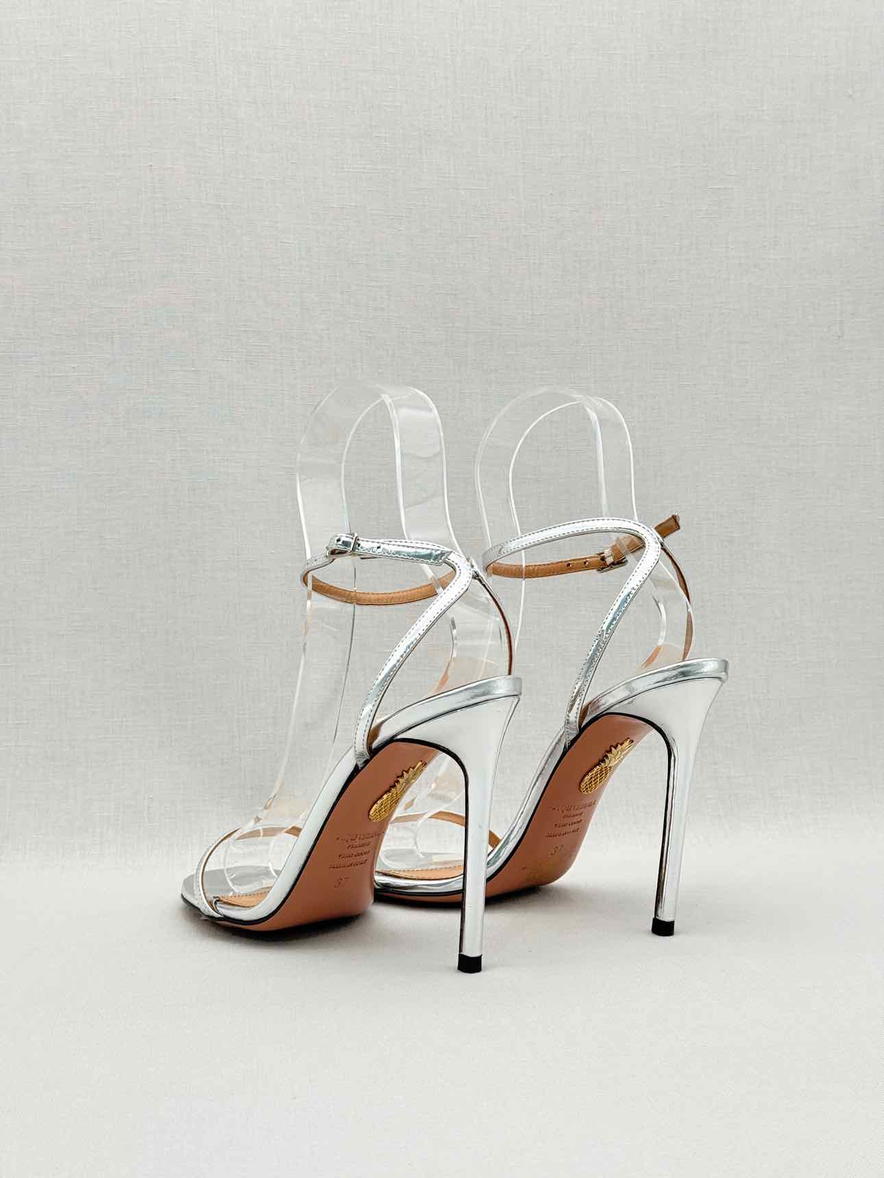 AQUAZZURA Metallic Silver Size EU 37 Heeled Sandals