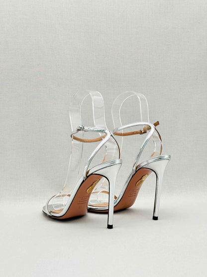 AQUAZZURA Metallic Silver Size EU 37 Heeled Sandals