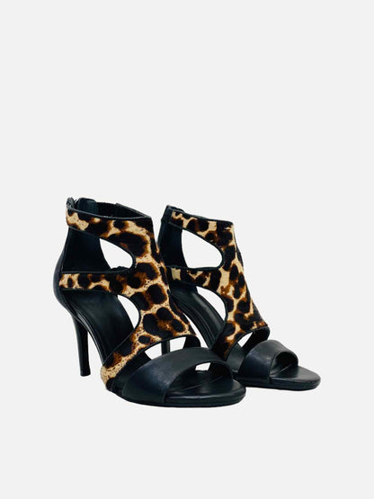 SANDRO Black & Beige Leopard Heeled Sandals 36