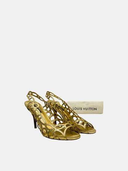 LOUIS VUITTON Laser Cut Metallic Gold Slingbacks