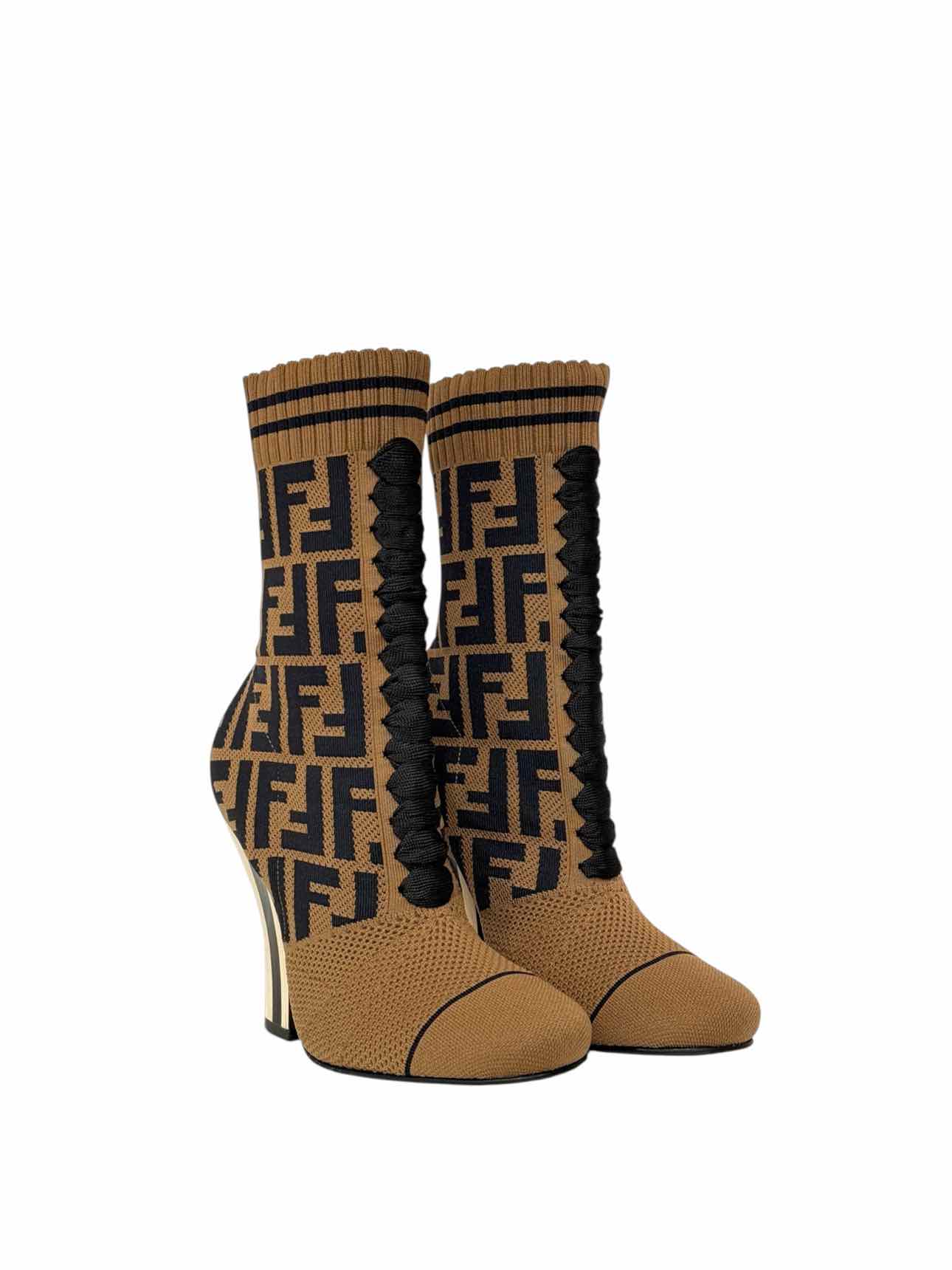 FENDI Brown & Black FF Motif Size EU 35 Ankle Boots