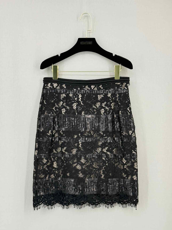 ELIE TAHARI Black Floral Size US 4 Knee Length Skirt
