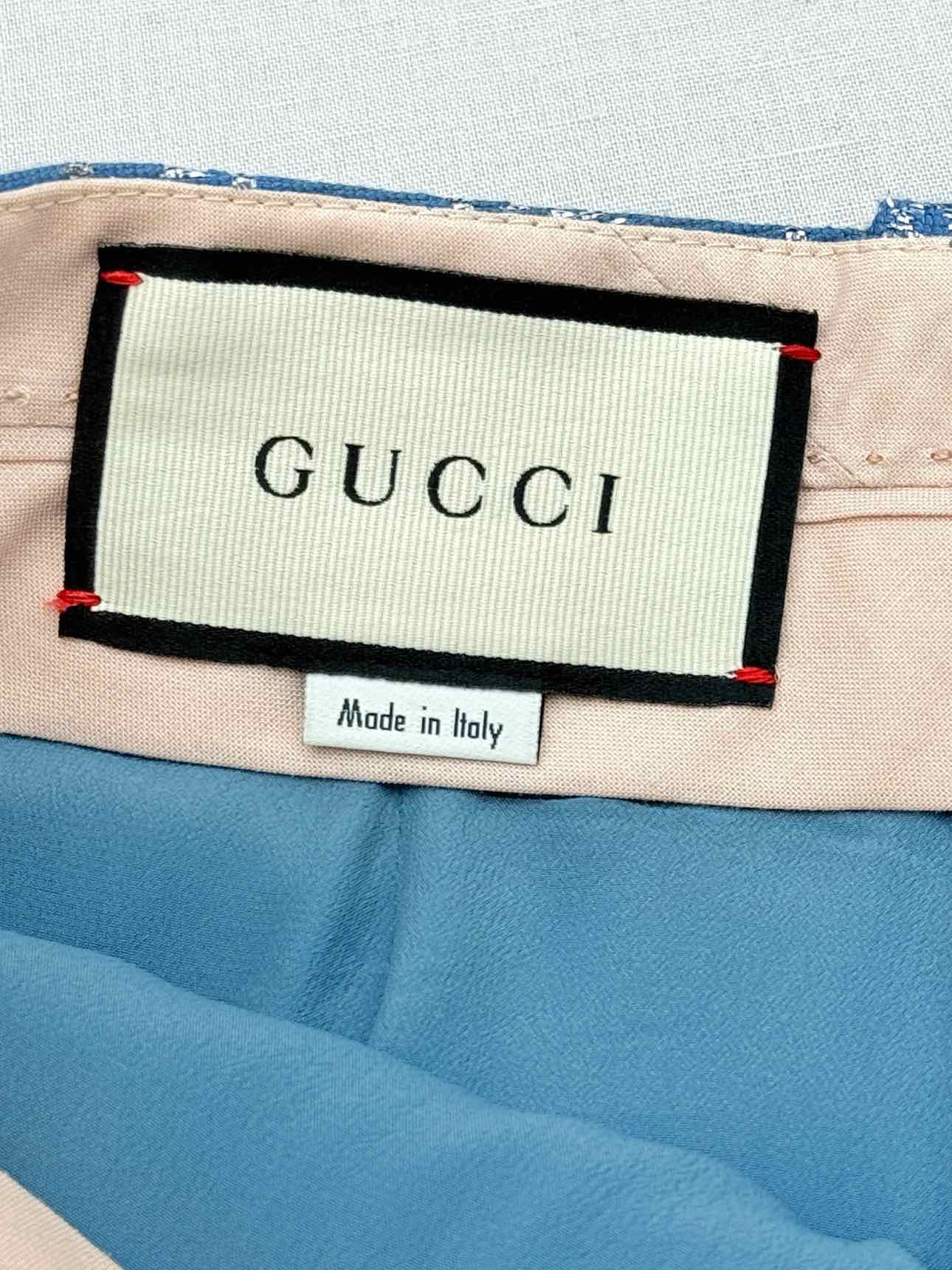 GUCCI GG Lame Blue GG Jacquard Size US 2 Pants