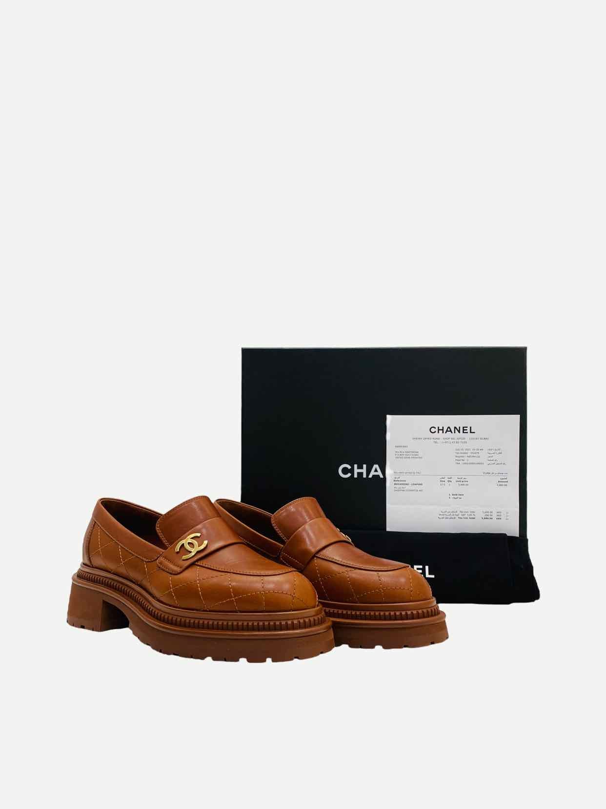 CHANEL Brown Quilted Size EU 37.5 Moccasins - Reems Closet