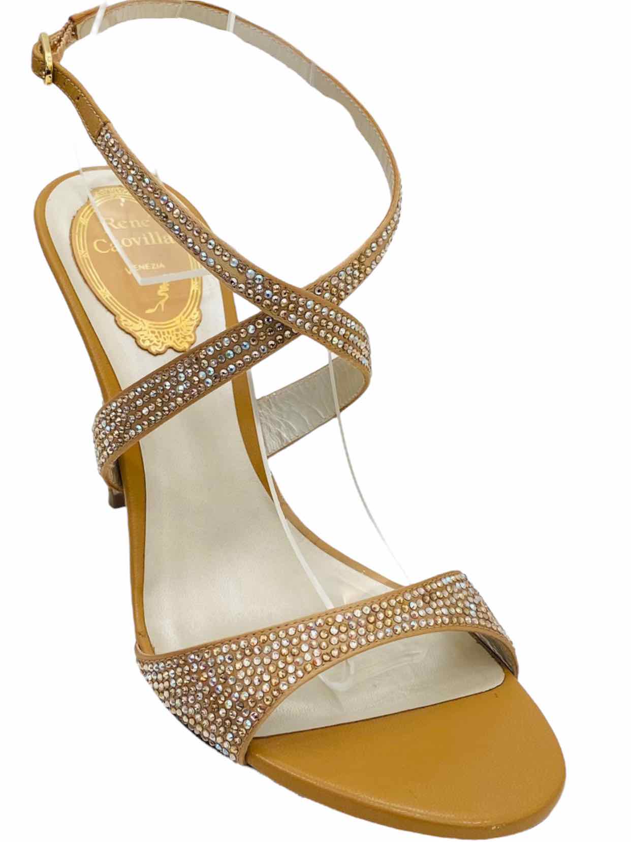 RENE CAOVILLA Beige Embellished Heeled Sandals