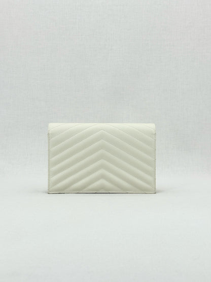 SAINT LAURENT Cassandre White Chevron Shoulder Bag