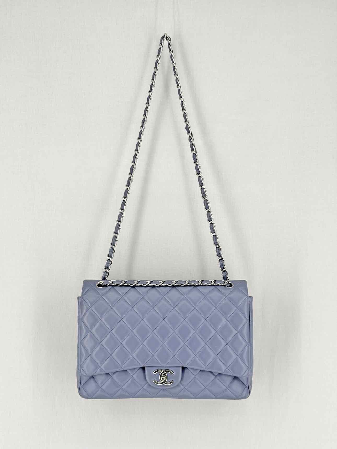 CHANEL Classic Double Flap Grey Quilted Shoulder Bag