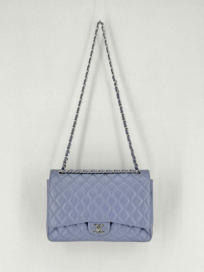 CHANEL Classic Double Flap Grey Quilted Shoulder Bag
