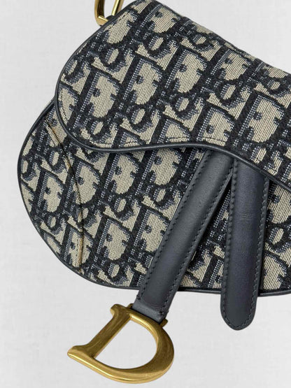 DIOR Navy Blue Oblique Saddle Bag