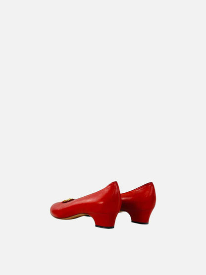 CHANEL Kitten Heel Red Pumps 38