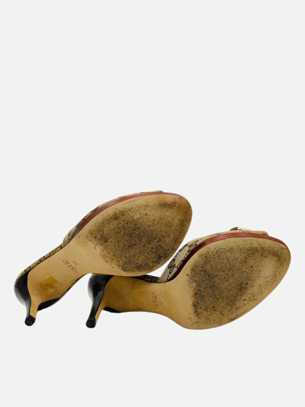 GUCCI Horsebit Brown GG Mules 36