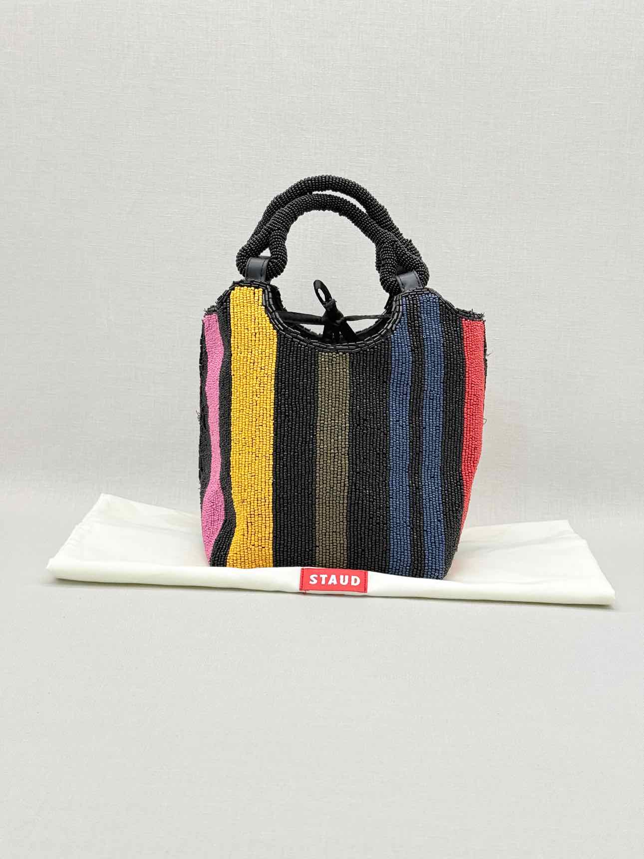 STAUD Cote Black Multicolor Mosaic Stripe Bucket Bag