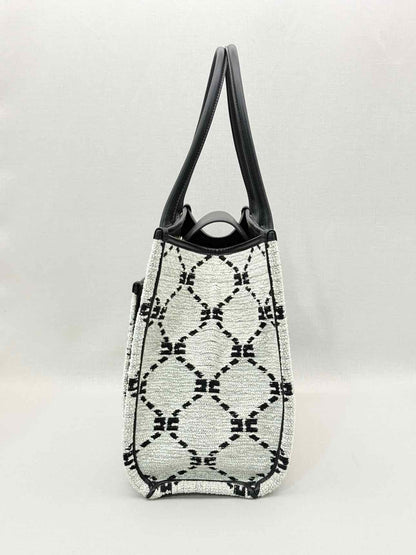 ELISABETTA FRANCHI White & Black EF Monogram Tote Bag
