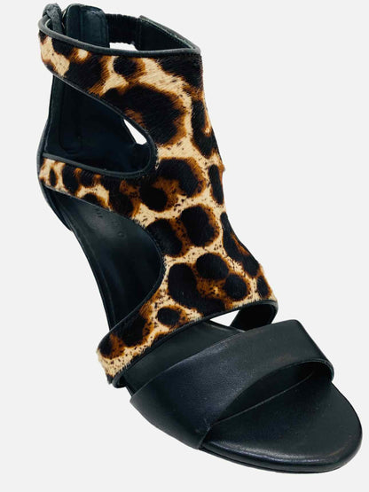 SANDRO Black & Beige Leopard Heeled Sandals 36