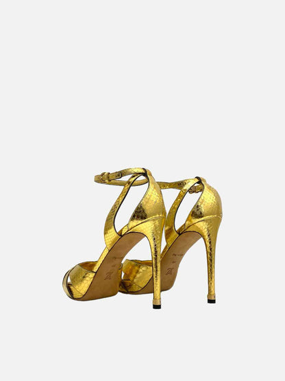 LOUIS VUITTON Ankle Strap Metallic Gold Heeled Sandals