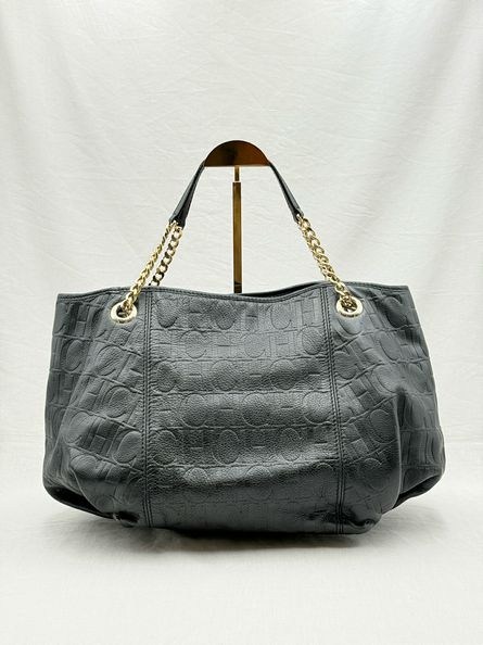 CAROLINA HERRERA Poppy Black Monogram Embossed Tote Bag