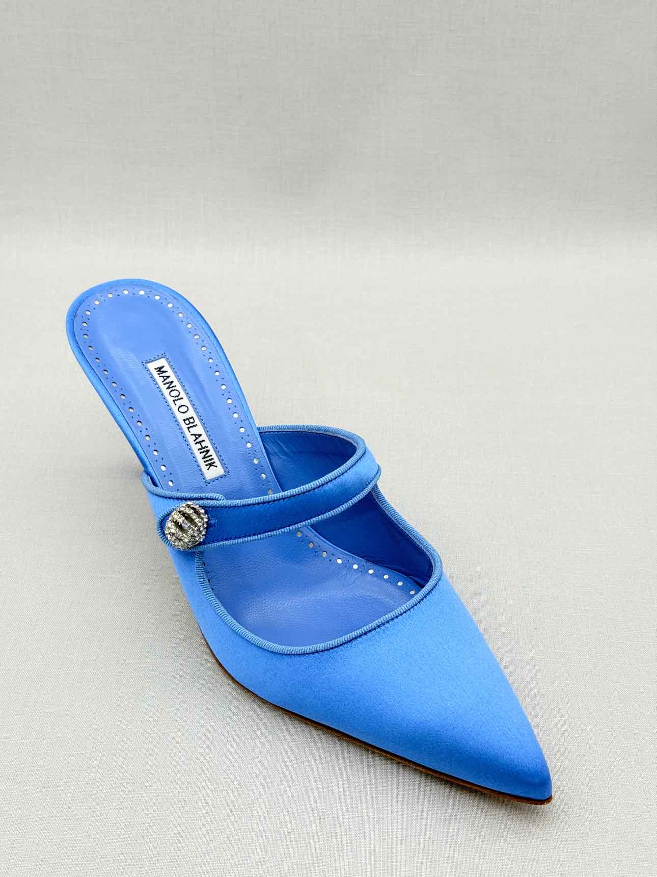 MANOLO BLAHNIK Camparimu Jewel 70 Blue Size EU 42 Mules