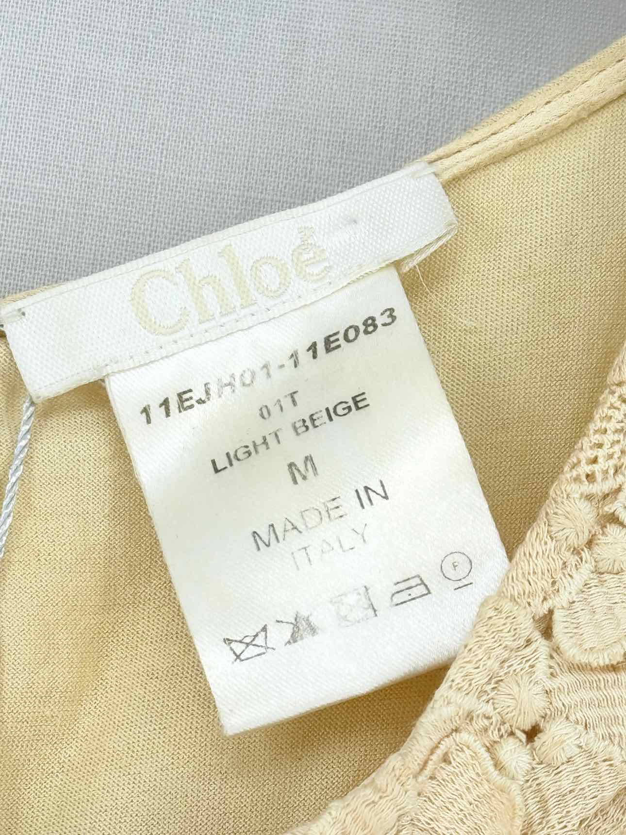 CHLOE Beige Embroidered Size Medium Top