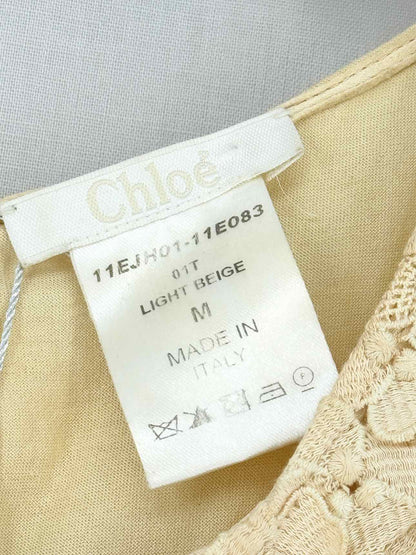 CHLOE Beige Embroidered Size Medium Top
