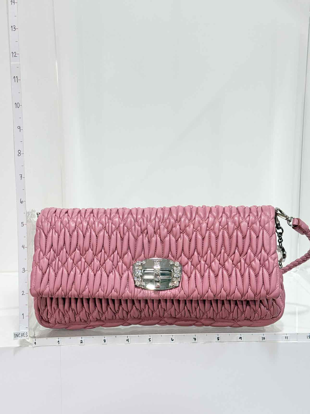 MIU MIU Nappa Crystal Pink Matelasse Shoulder Bag