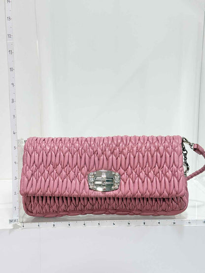 MIU MIU Nappa Crystal Pink Matelasse Shoulder Bag