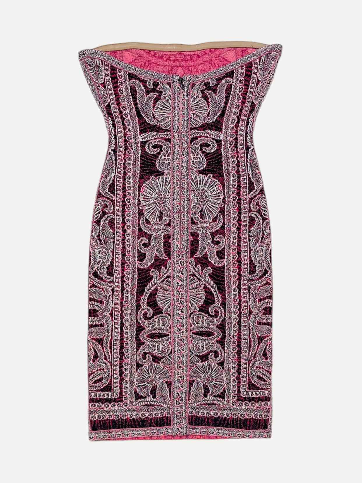 HERVE LEGER Vivien Burgundy & Pink Mini Bodycon Dress