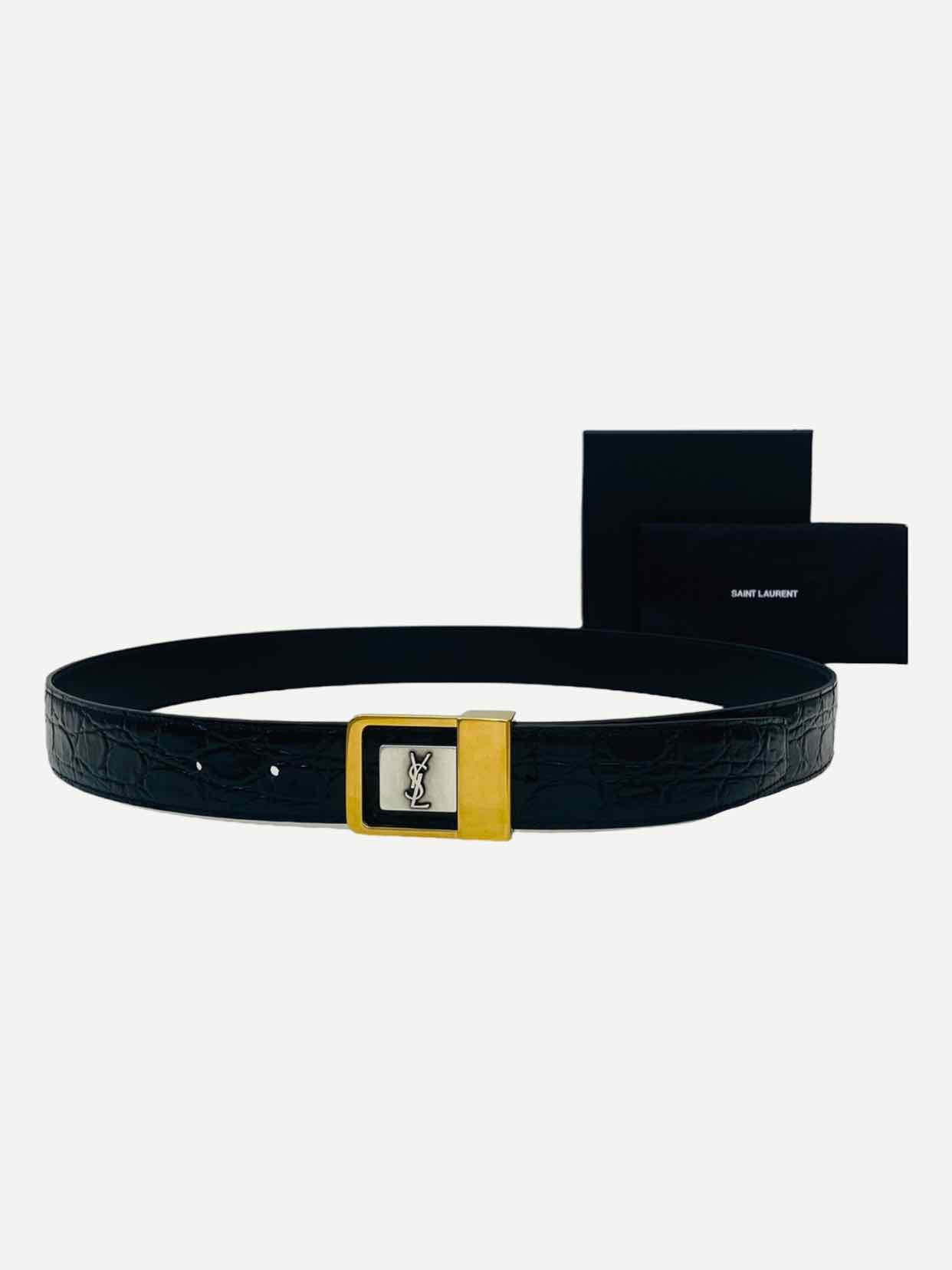 SAINT LAURENT Logo Buckle Black Belt