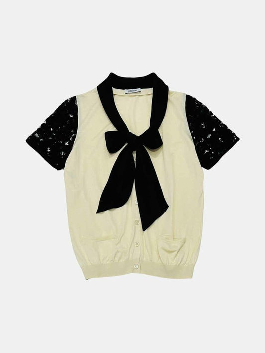 MOSCHINO Neck Bow Cream & Black Top