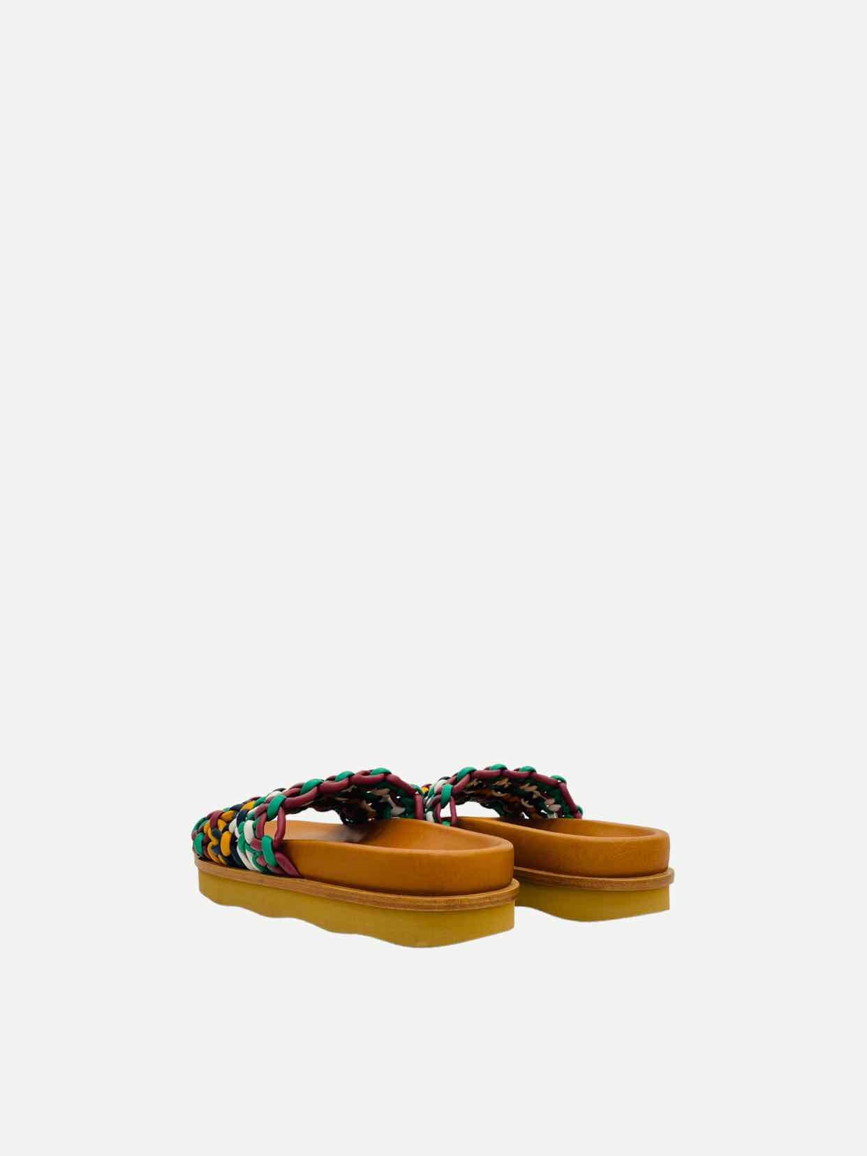 CHLOE Wavy Flatform Crochet Tan Multicolor Slides