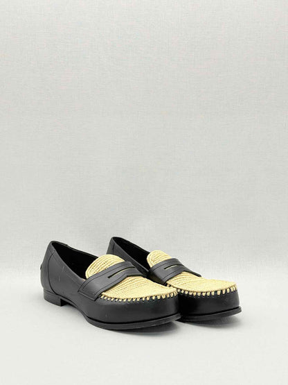 BOTTEGA VENETA Black & Beige Woven Size EU 39 Loafers
