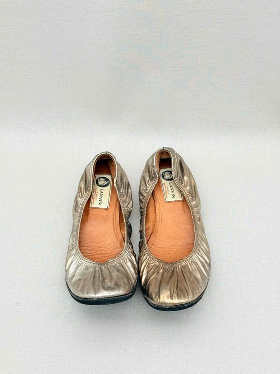 LANVIN Scrunch Metallic Gold Size EU 38 Ballet Flats