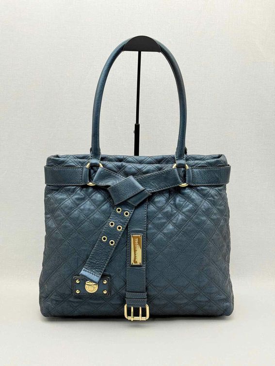 MARC JACOBS Bruna Metallic Blue Quilted Tote Bag