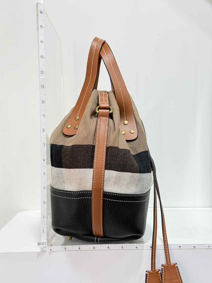 BURBERRY Heston Black Multicolor Check Bucket Bag