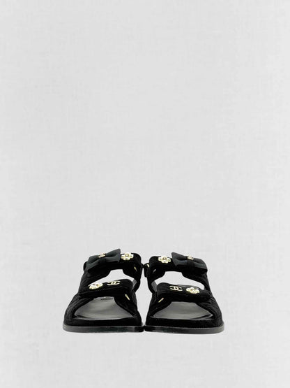 CHANEL Velvet Dad Black Quilted Size EU 42 Sandals
