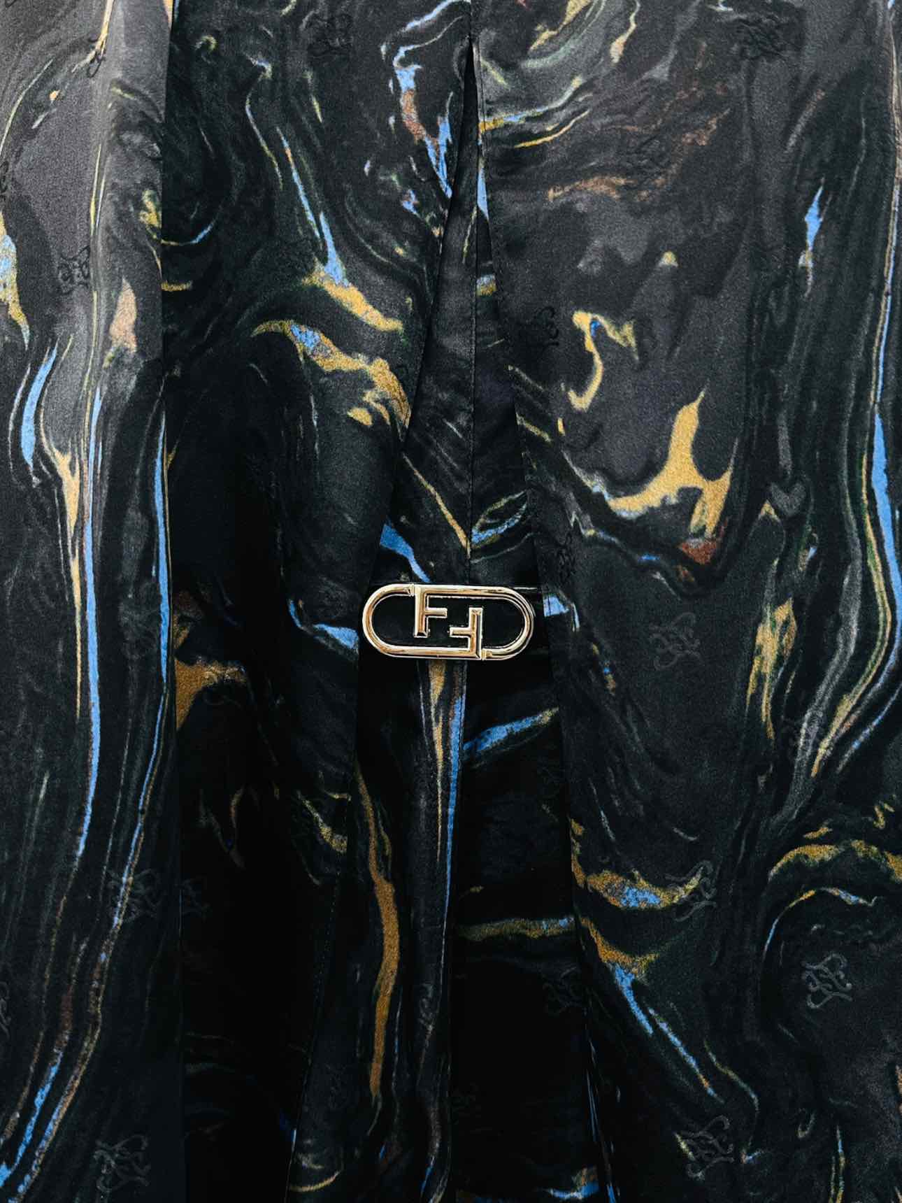 FENDI Marbled Black Multicolor Size Small Long Dress