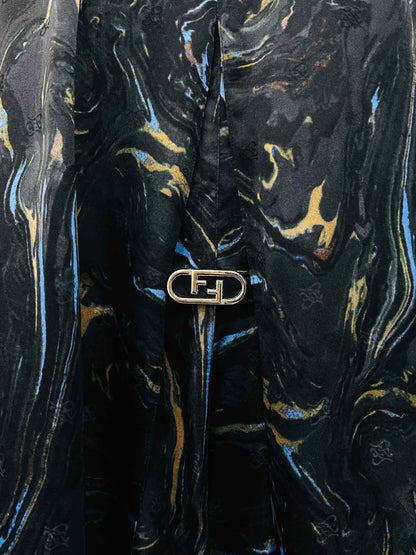 FENDI Marbled Black Multicolor Size Small Long Dress