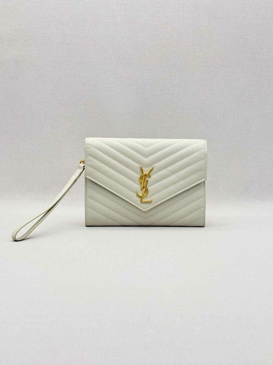 SAINT LAURENT Cassandre Matelasse Flap White Wristlet