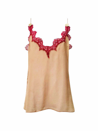 GUCCI Beige & Red Lace Size US 6 Camisole