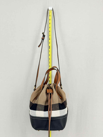 BURBERRY Heston Black Multicolor Check Bucket Bag